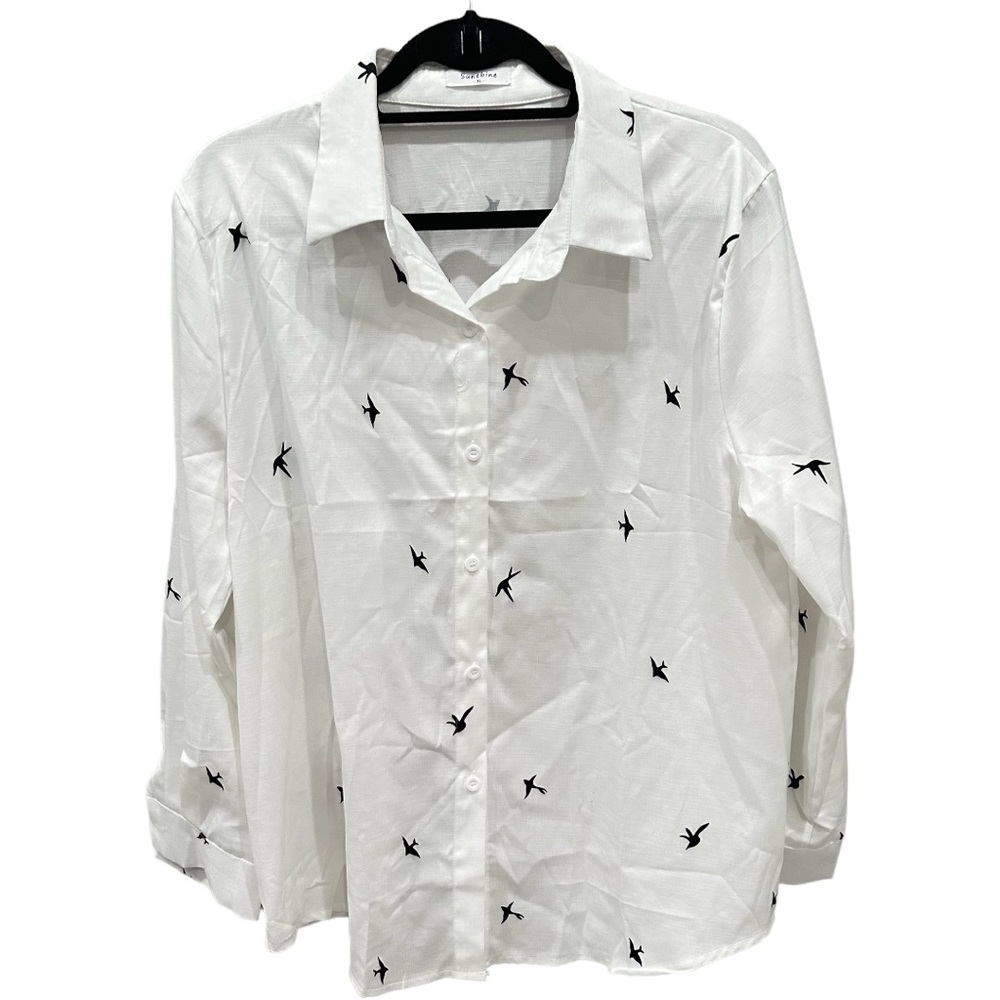 Sublime Long Sleeve Blouse White with Crows size XL